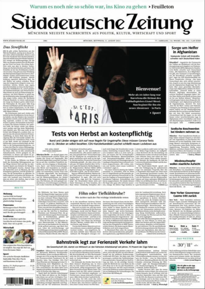 Portada del Süddeutsche Zeitung del 11 de agosto