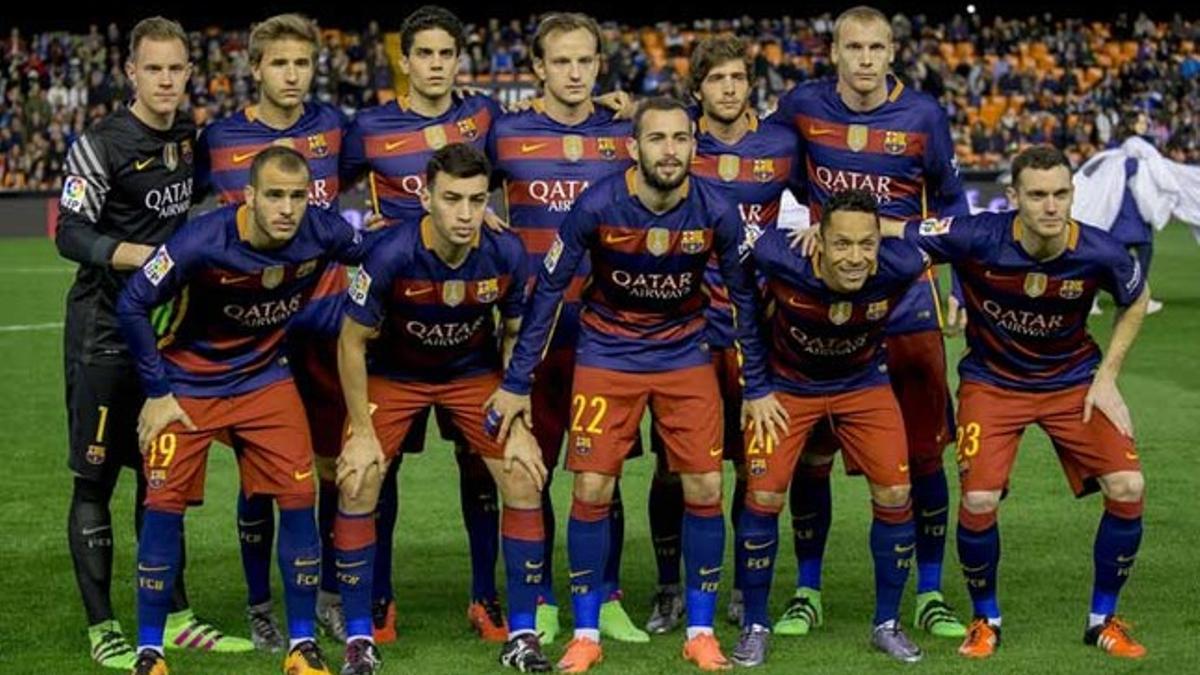 El once inicial del FC Barcelona en el partido de vuelta de las semifinales de la Copa del Rey 2015/16 contra el Valencia CF