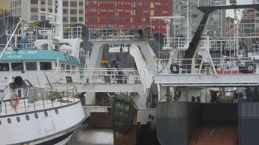 Embarcaciones de arrastre amarradas en el puerto de A Coruña.
