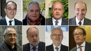 De izquierda a derecha y de arriba abajo, Jordi Turull, Andreu Viloca, Felip Puig, Miquel Roca, Joaquim Nadal, Àngel Colom, Brauli Duart y Pere Macias, que comparecerán como testigos en el ’caso Palau’.