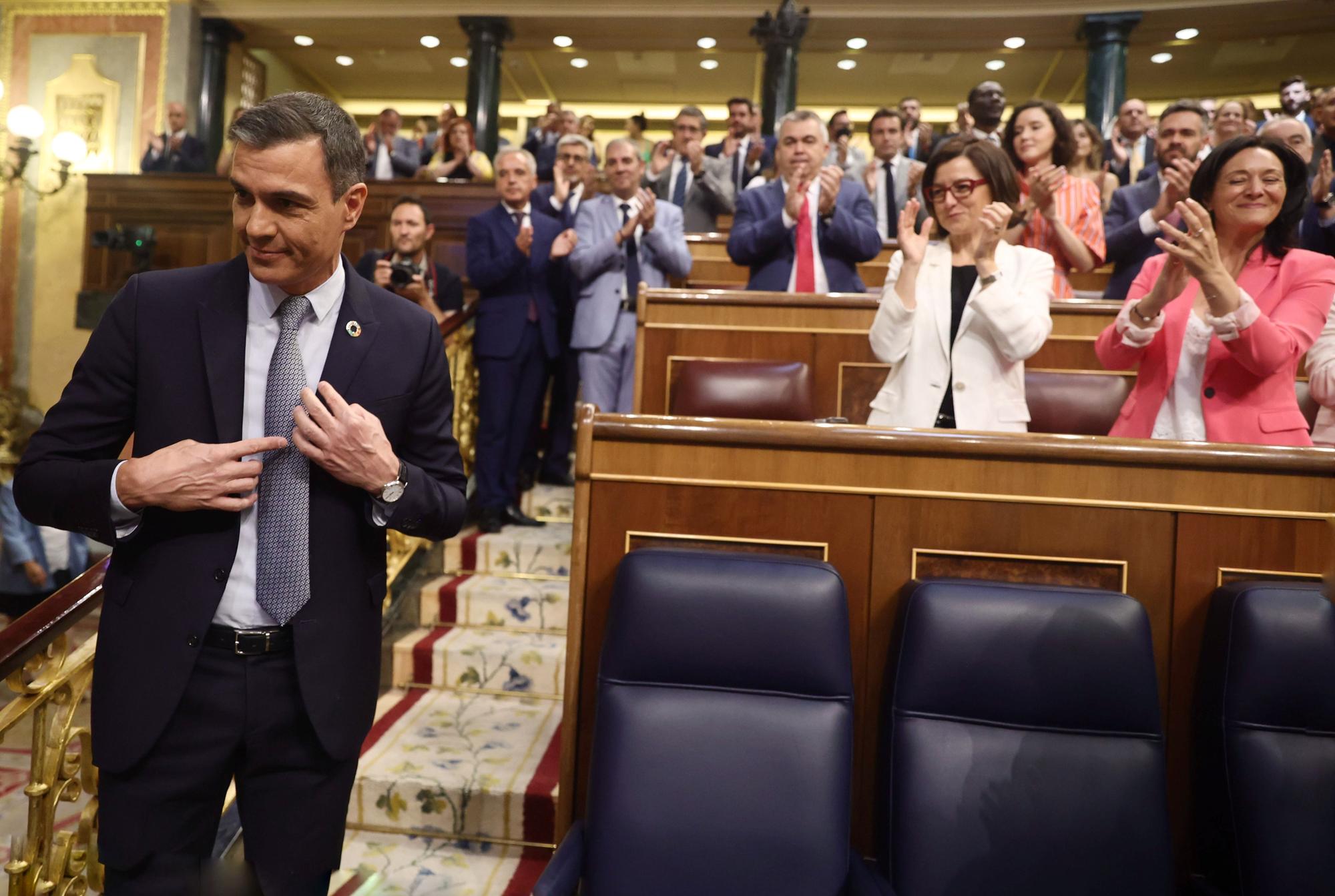 El presidente del Gobierno, Pedro Sánchez, durante la primera jornada del debate sobre el estado de la nación, en el Congreso de los Diputados.