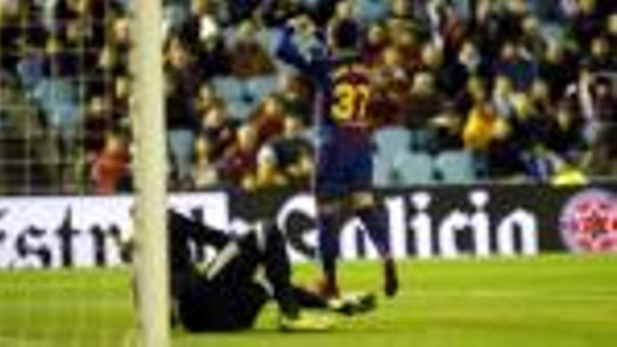 Arnaiz, celebrant el gol del Barça ahir a Balaídos en l&#039;anada dels vuitens de final de la Copa del Rei.