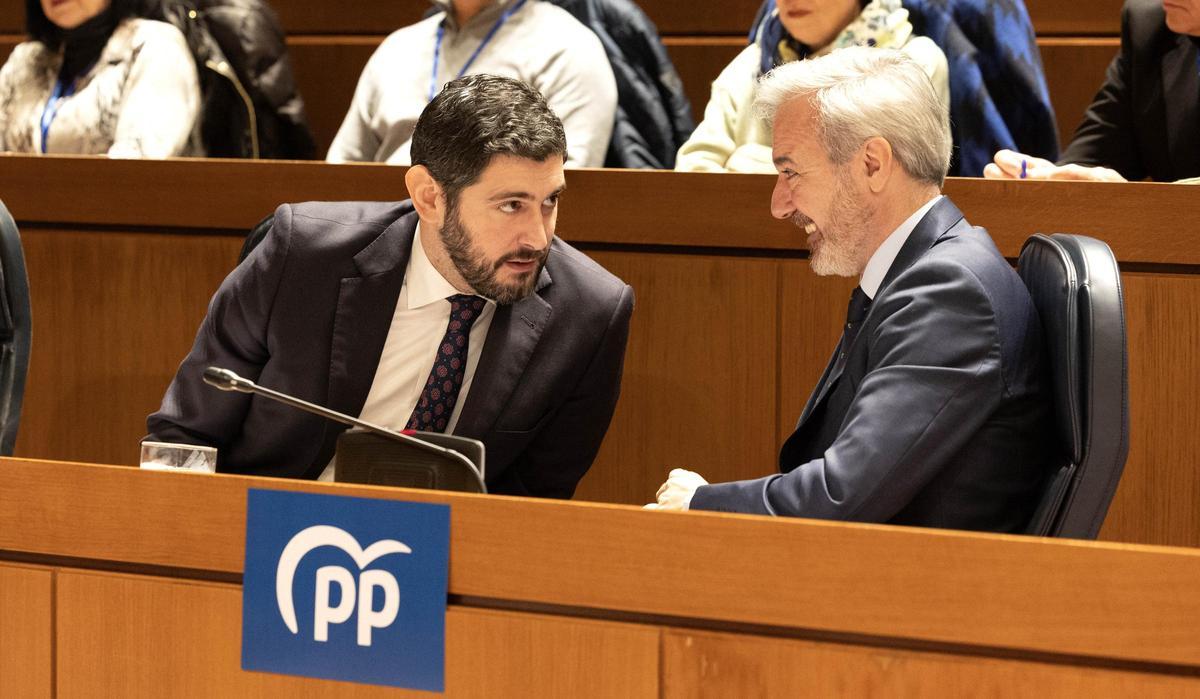 El portavoz de Vox, Alejandro Nolasco, y el presidente de Aragón en funciones, Jorge Azcón, en una imagen de archivo.