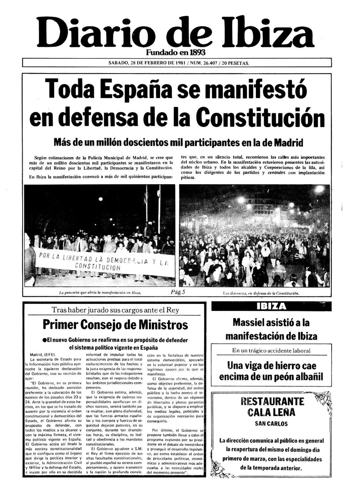 28 de febrero de 1981. El Rey hace fracasar   el golpe. La firme oposición del Rey evita que el golpe triunfe. Millones de personas salen a la calle en defensa de la Constitución.