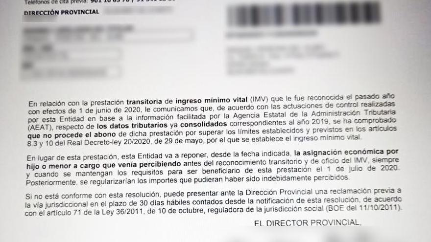 Carta donde se exige la devolución del IMV.