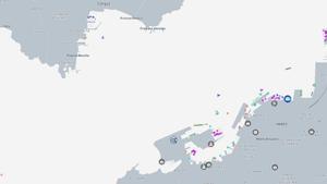 La ría de Vigo, con los buques controlados de forma satelital.