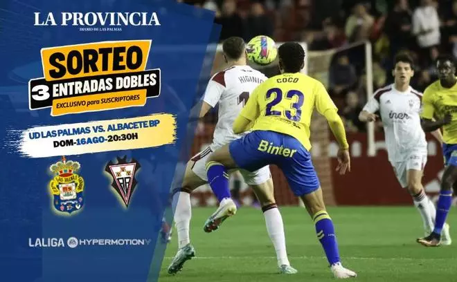 Sorteo exclusivo para suscriptores: gana una de las 3 entradas dobles para el UD Las Palmas-Albacete BP