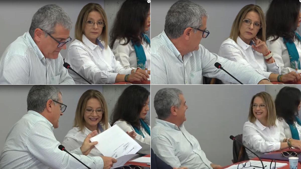 Tensión y compañerismo entre el portavoz de Compromís, Joan Ramón Gomis, y la concejala de Vox Ángela Verdú.