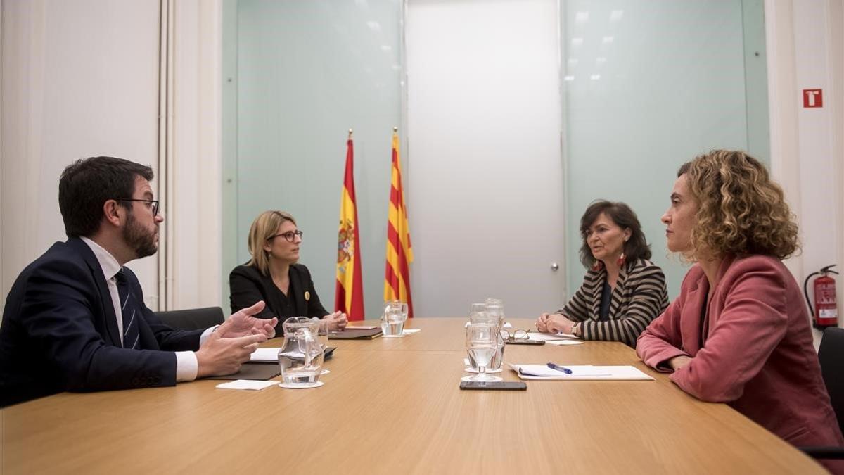 Aragonès, Artadi, Calvo y Batet, durante la reunión que mantuvieron en el Palau de Pedralbes el pasado 20 de diciembre.