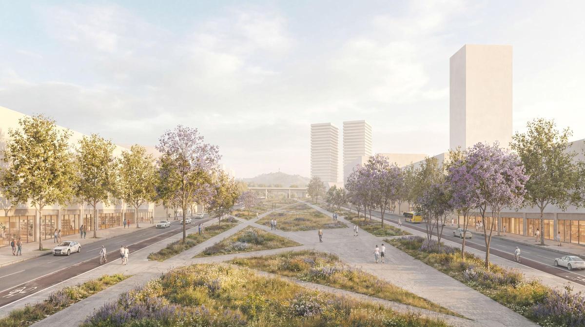 Render de una de las futuras avenidas metropolitanas en la Diagonal, en el marco del futuro Hospital Clínic.