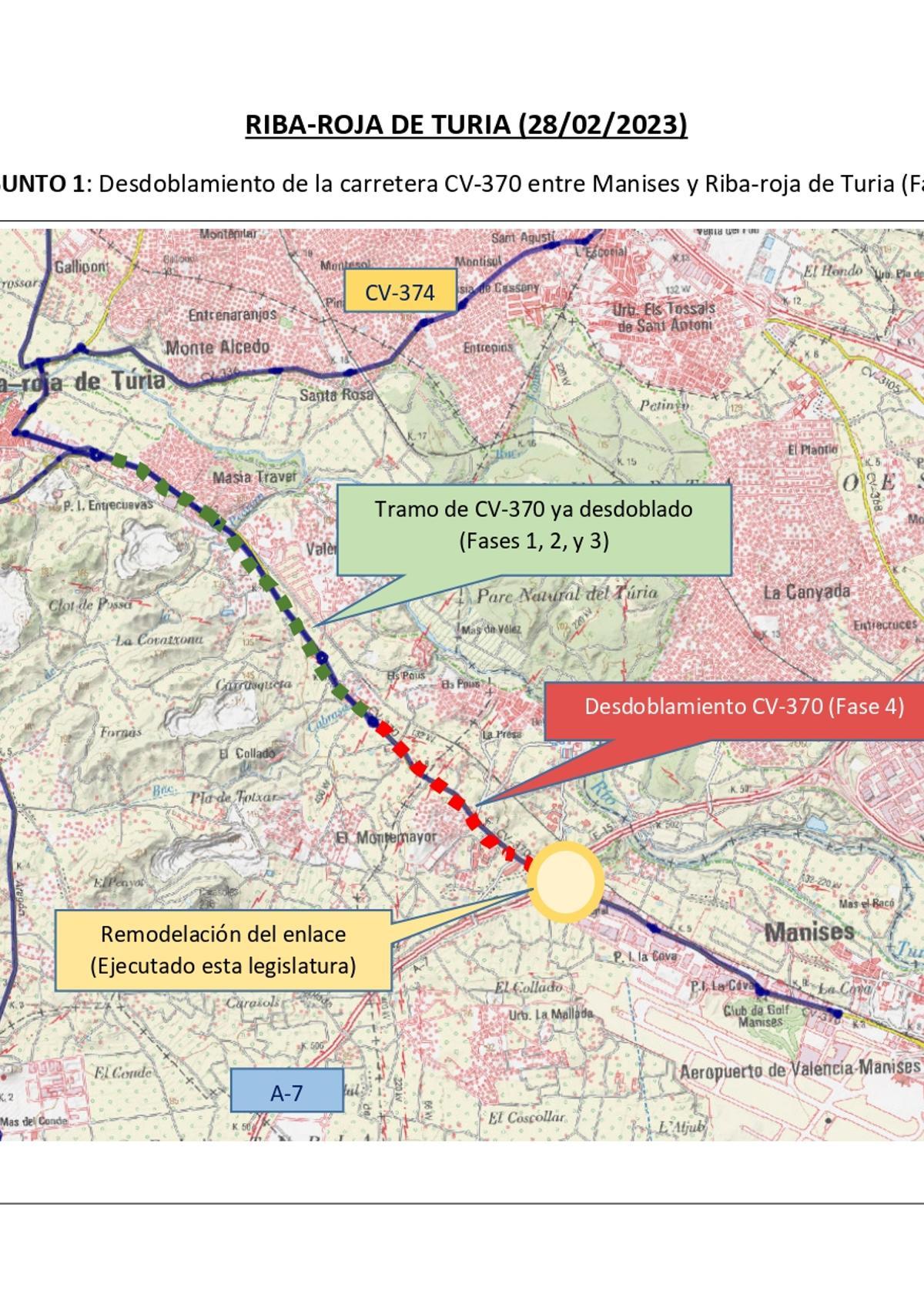 Plano de obras de la Fase 1,2,3 y 4 de Riba-roja de Túria