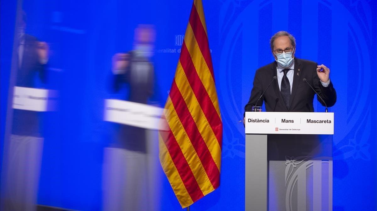 El President Quim Torra comparece en la Generalitat.