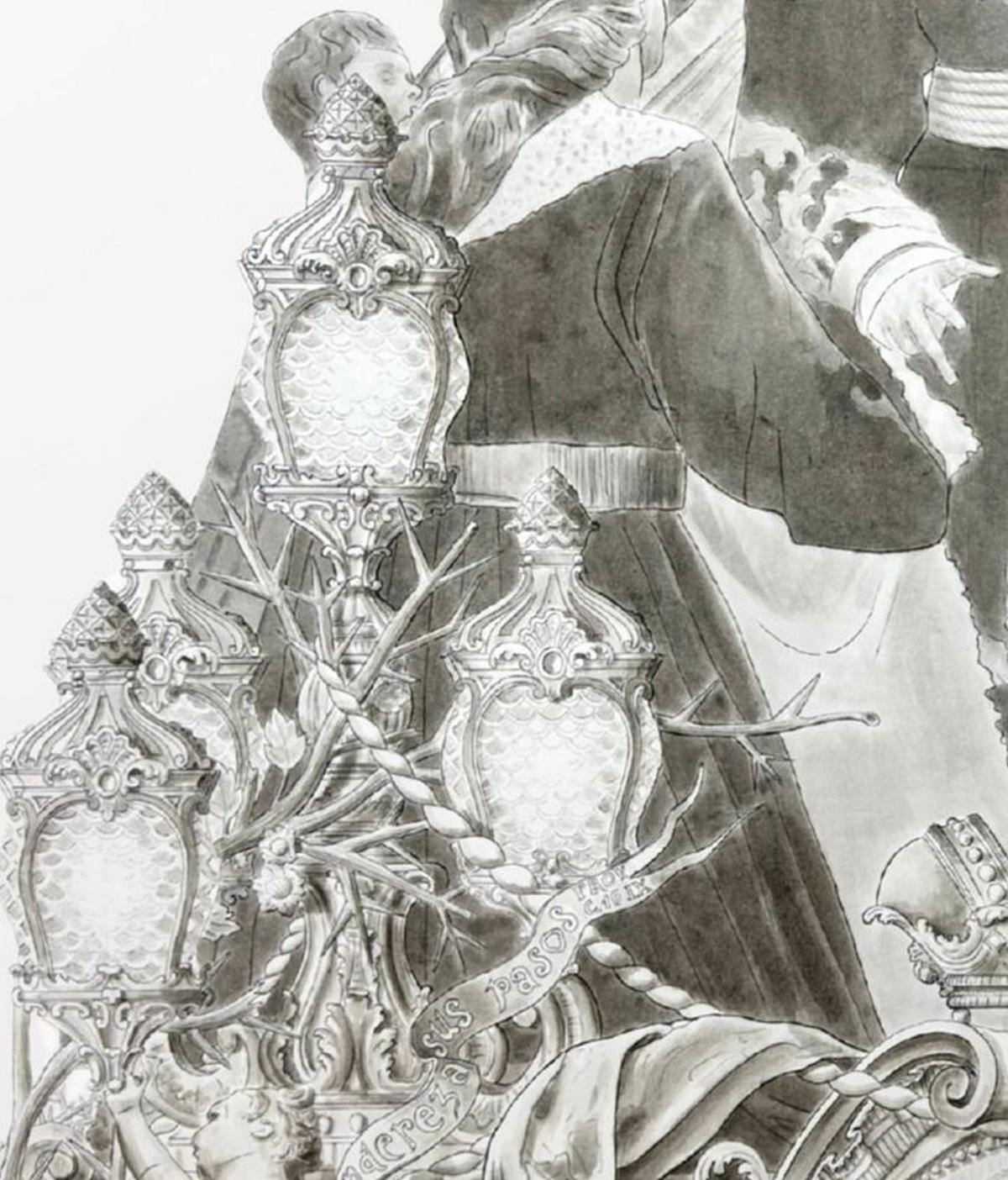 Detalle del diseño del nuevo trono de Jesús de la Salutación, con un rosal de espino.
