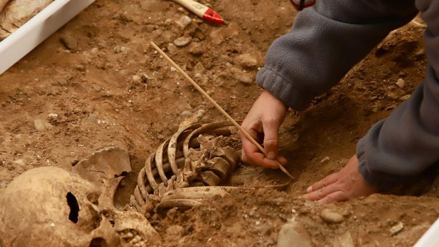 Una mujer realiza trabajos de exhumación de un cuerpo en el cementerio de La Salud de Córdoba.