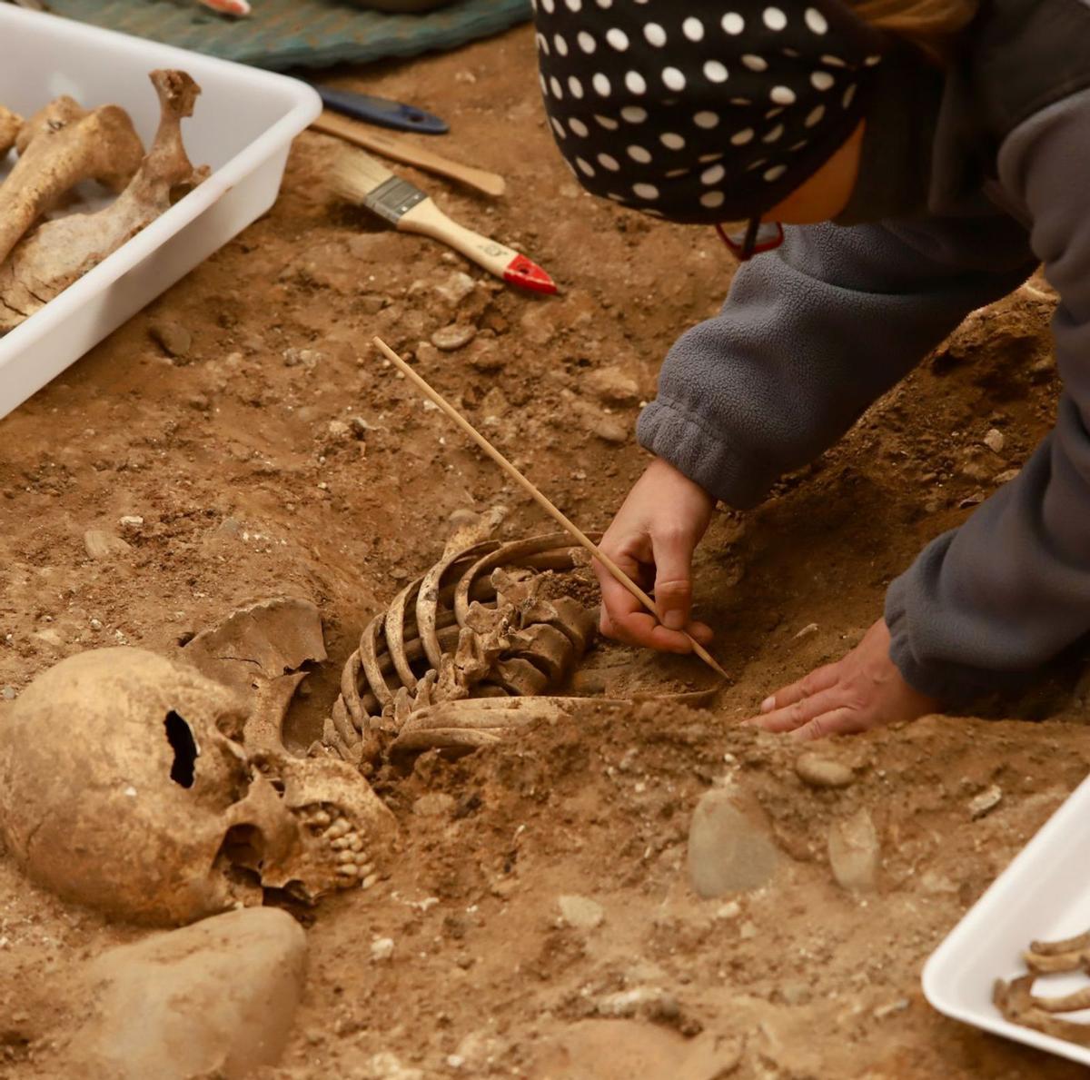 Una mujer realiza trabajos de exhumación de un cuerpo en el cementerio de La Salud de Córdoba. | MANUEL MURILLO