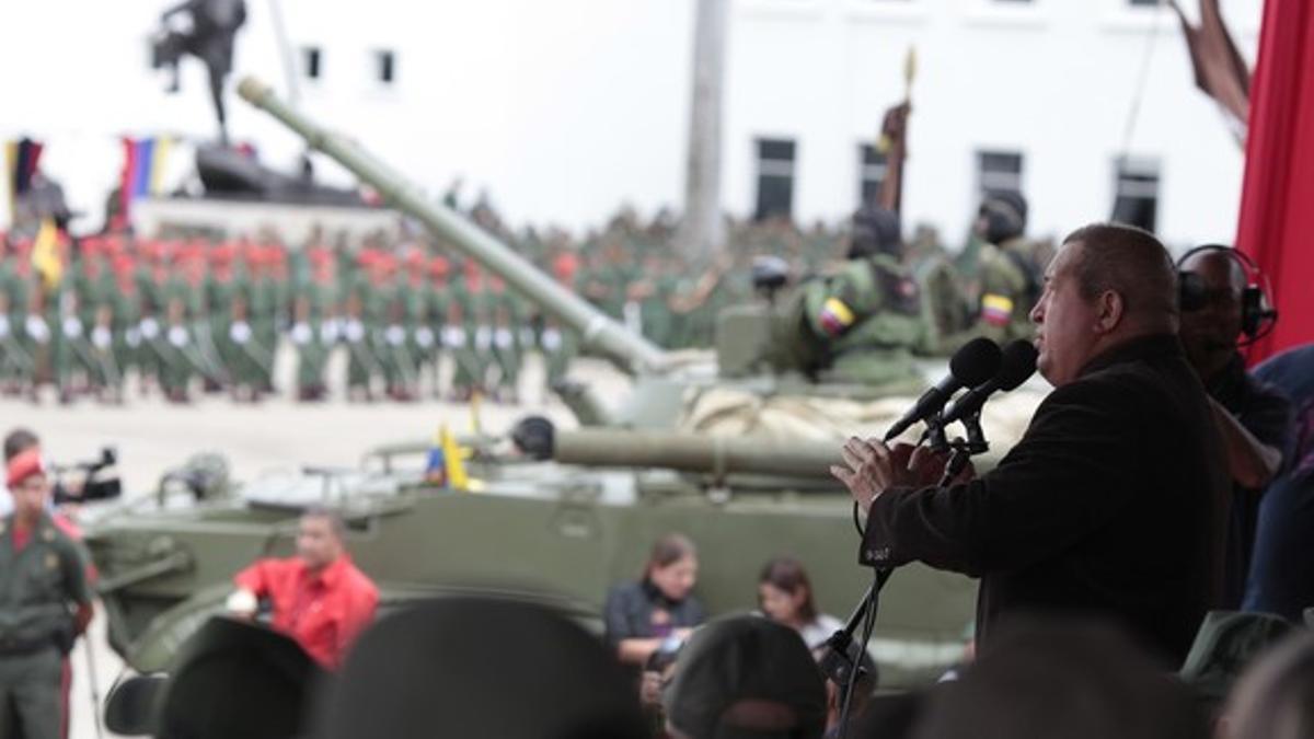 Hugo Chávez, durante su discurso a las tropas de la Academia Militar de Caracas, el miércoles.