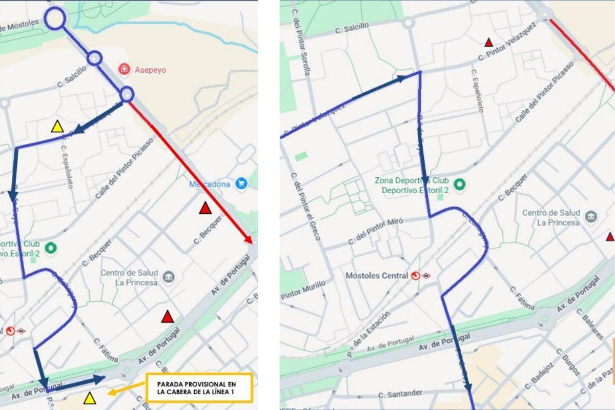 Rutas alternativas de las líneas 521 y 526, respectivamente