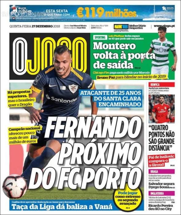 Portada O JOGO jueves 27 diciembre 2018