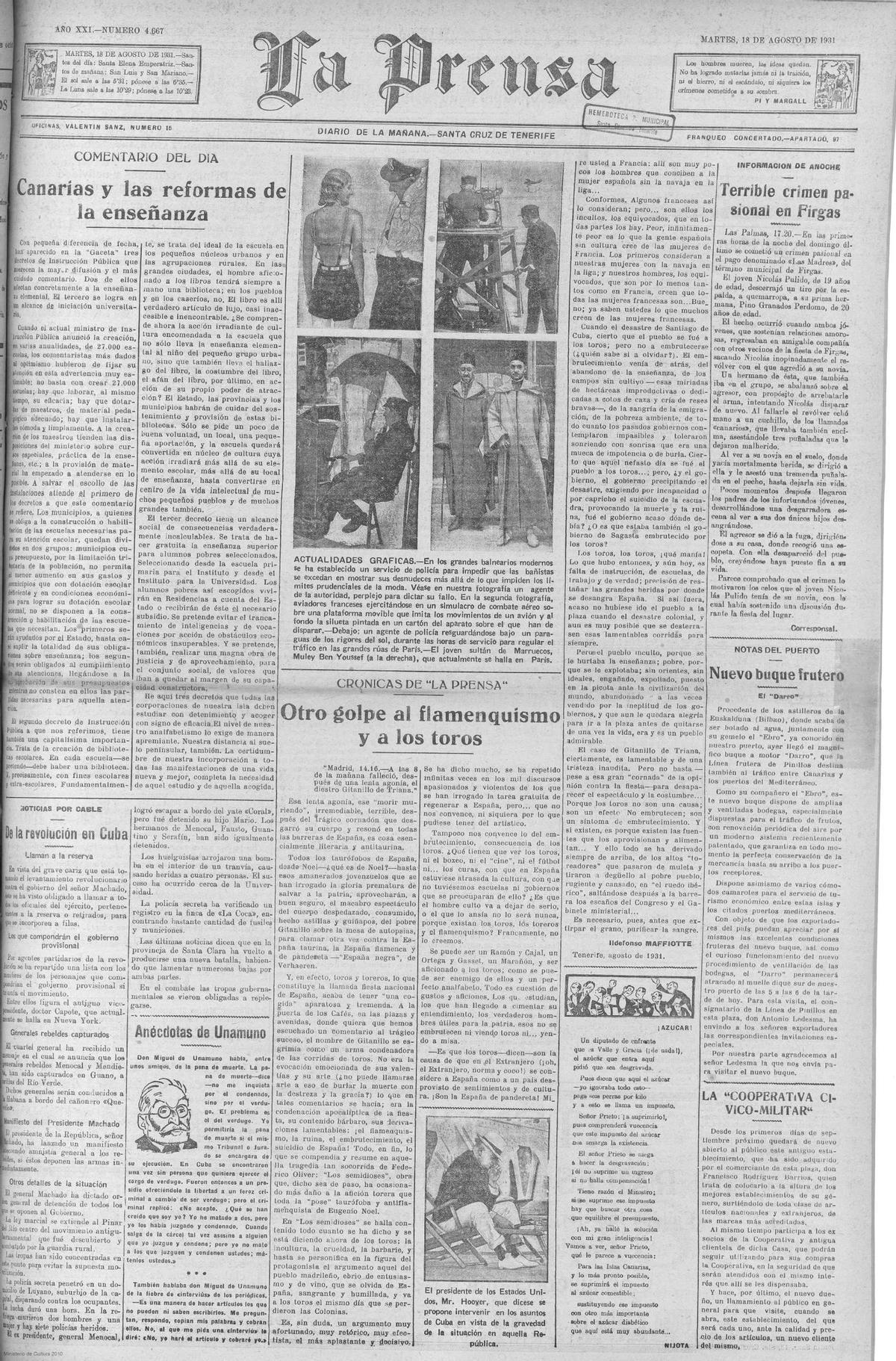 La Prensa de Tenerife fue el primer periódico canario en hacerse eco del suceso.