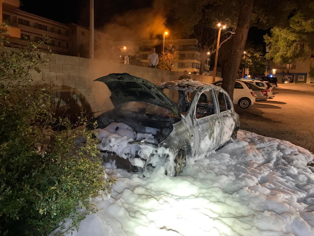 Estado en el que quedó el coche tras prenderle fuego y ser apagado por los bomberos.