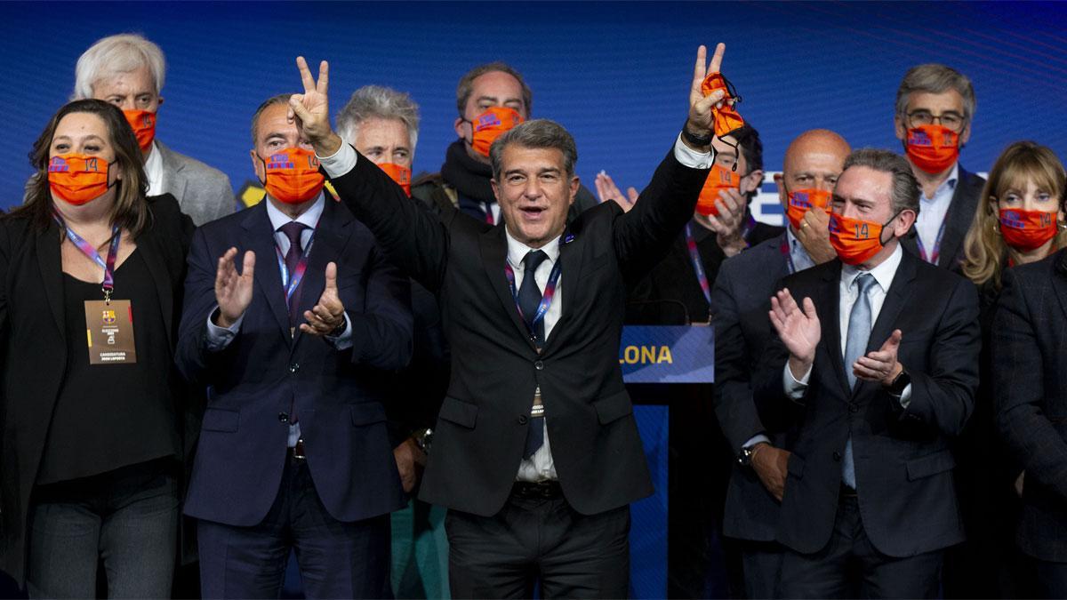 Joan Laporta, la noche del 7 de marzo de 2021 tras ganar las elecciones a la presidencia del FC Barcelona