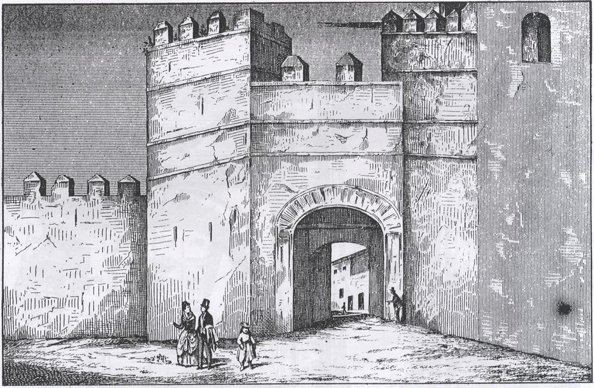 Exterior de la Puerta de Córdoba (Sevilla). Tovar, B. (1878). Las Puertas de Sevilla.