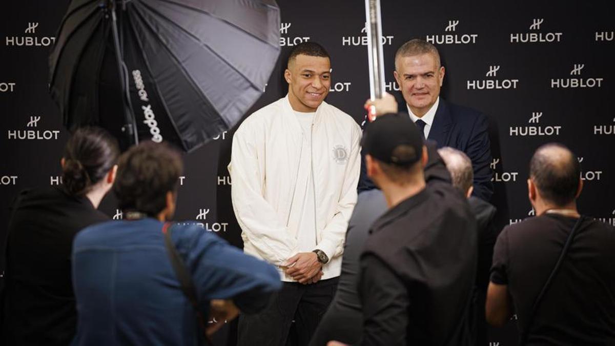 Kylian Mbappé, futbolista del PSG, durante un acto promocional con Hublot celebrado ayer.