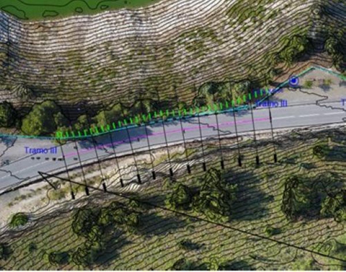 Trazado de la tercera fase de la pasarela peatonal de Iznájar en la A-333.