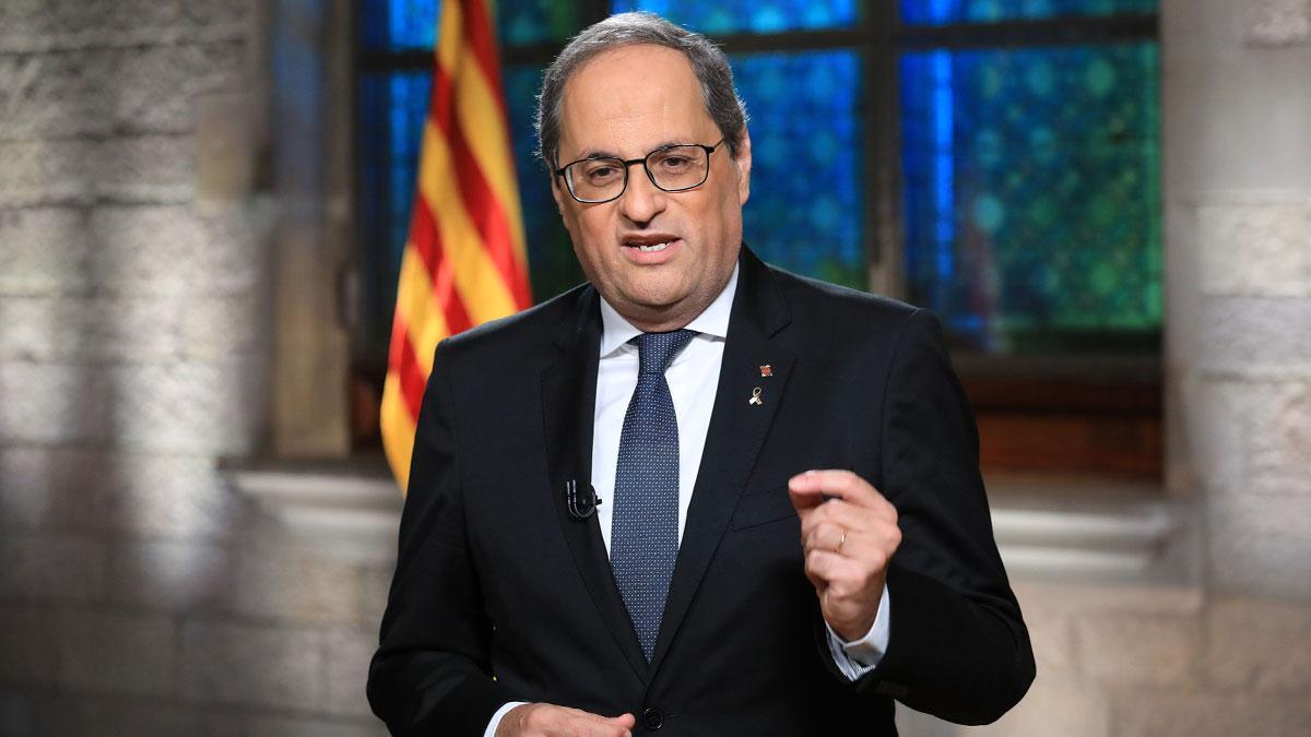 El presidente de la Generalitat, Quim Torra, durante su discurso institucional de la Diada.