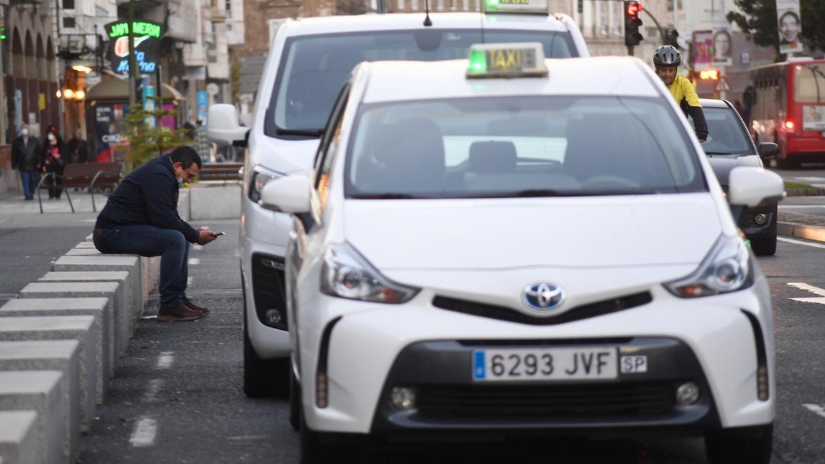 Parada de taxis en la ciudad de A Coruña