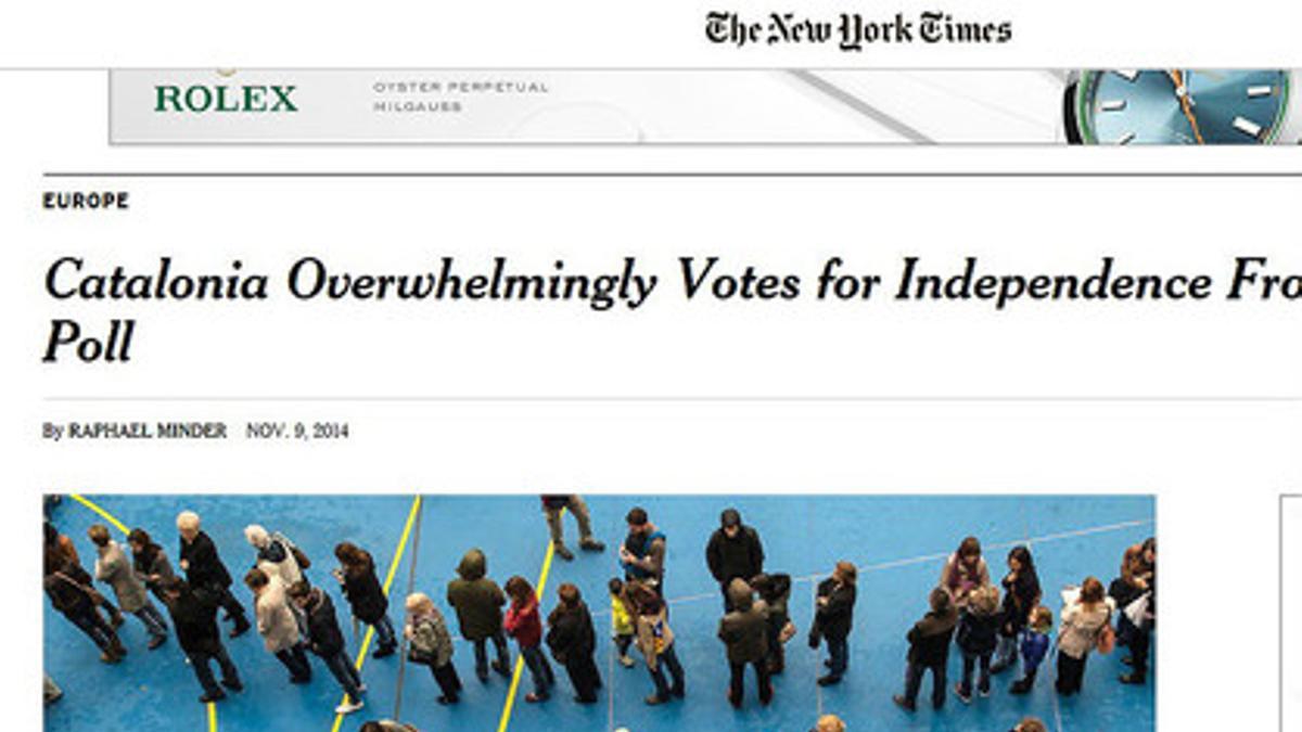 Captura de la web de 'The New York Times' sobre la votación del 9-N