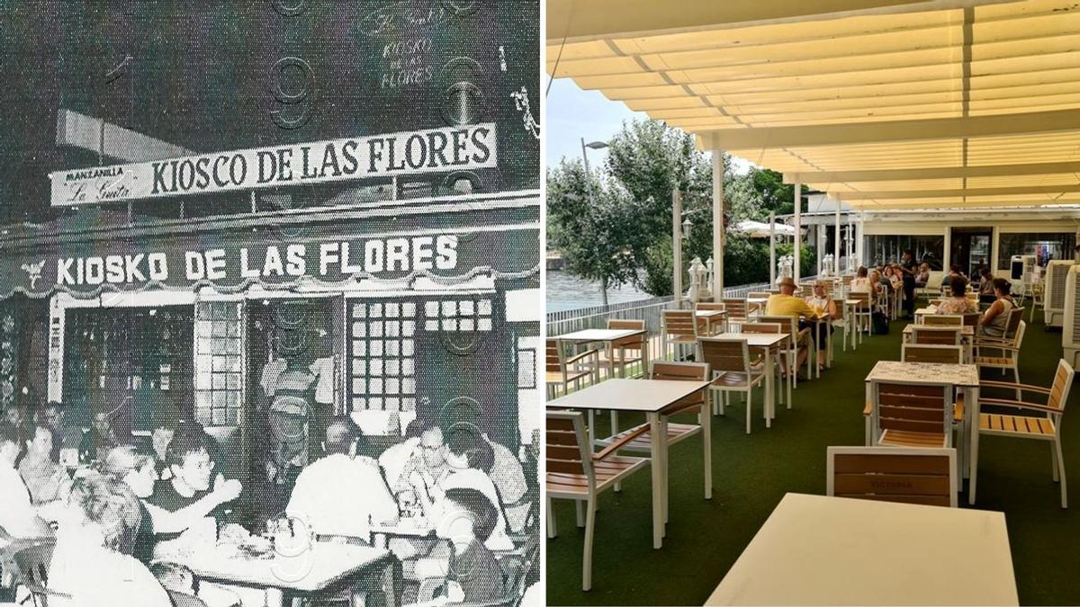 La terraza Kiosko de las Flores durante los años treinta en contraste con la actualidad