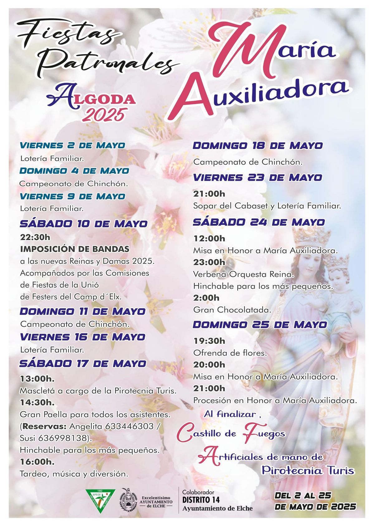 Programa de actos en Algoda en honor a María Auxiliadora 2025