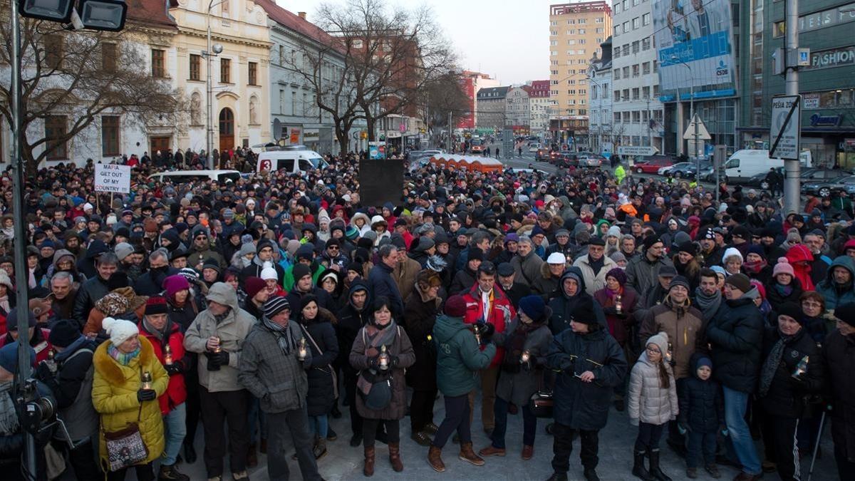 Marcha ciudadana en memoria de Jan Kuciak, el periodista asesinado junto a su novia, en Bratislava, el 28 de febrero.