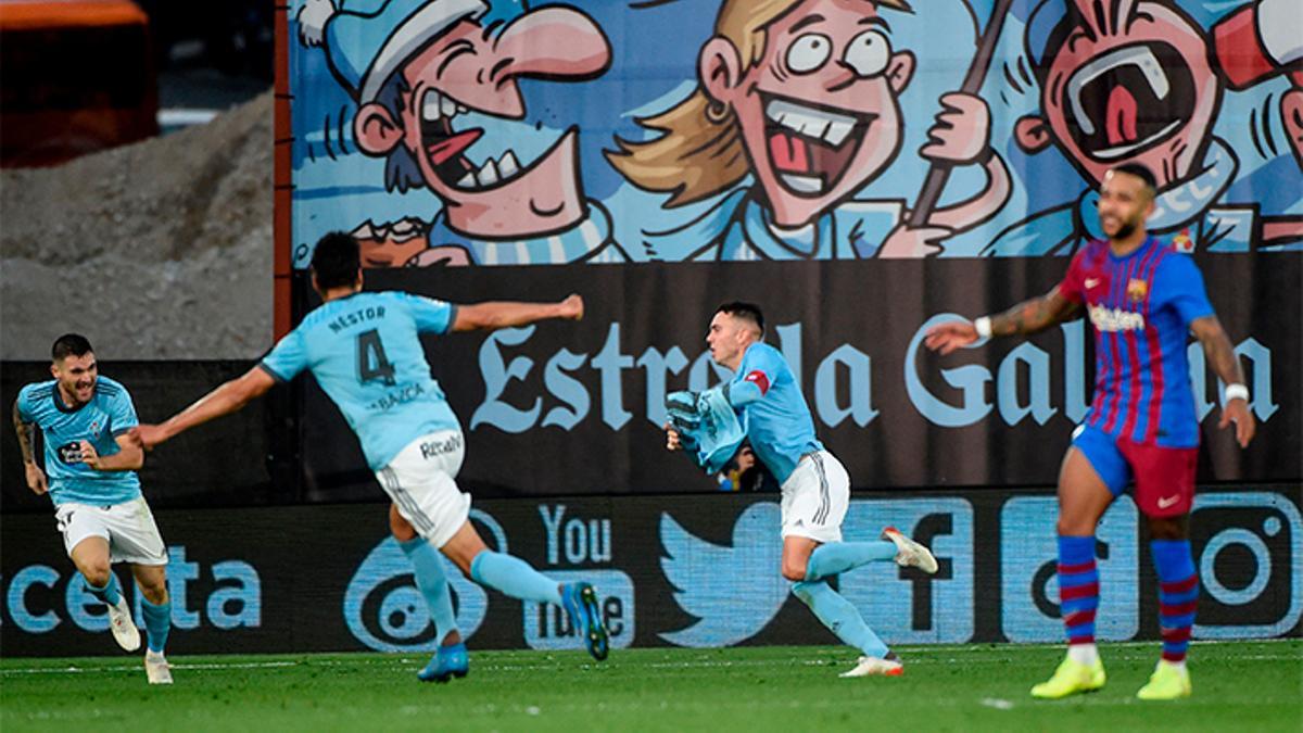 Iago Aspas celebra el gol del empate ante el Barça en el minuto 96