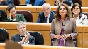 19/11/2024 La vicepresidenta primera y ministra de Hacienda, María Jesús Montero, interviene durante la sesión plenaria del Senado, a 19 de noviembre de 2024, en Madrid (España). En la sesión de control al Gobierno la oposición realizará un total de 19 preguntas sobre la gestión de la DANA y la política fiscal del Gobierno. POLITICA Diego Radamés - Europa Press