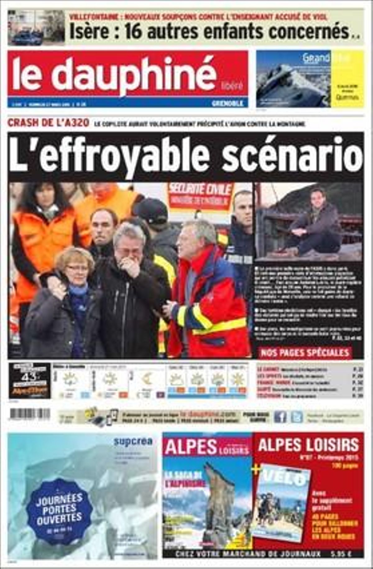 Portada del diari francès ’La Dauphiné’.