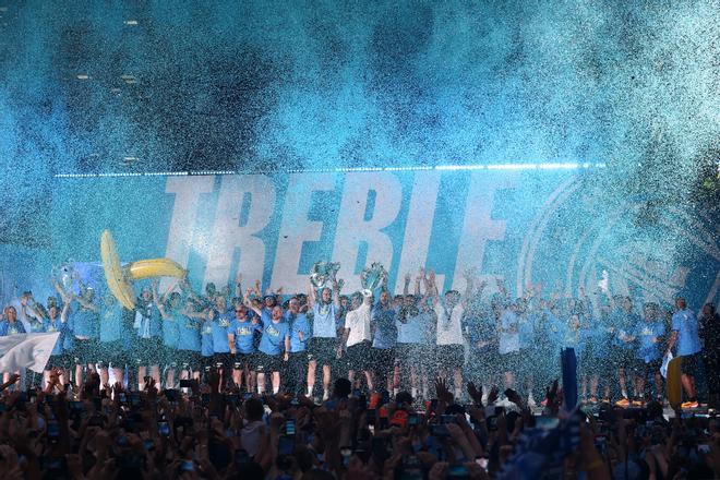 Manchester City parade after their UEFA Champions League victory