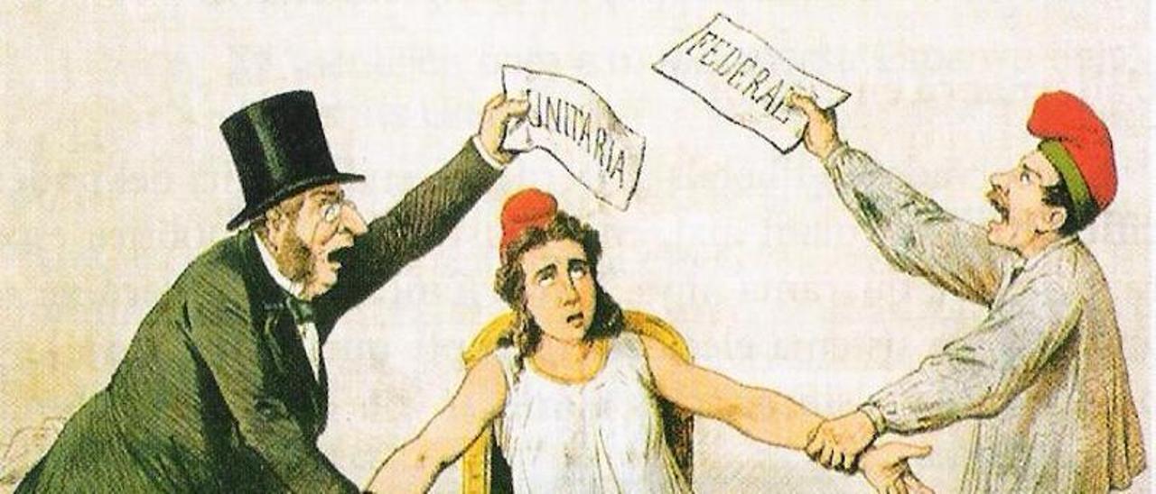 Caricatura satírica sobre la primera república en la revista 'La Flaca' del 3 de marzo de 1873