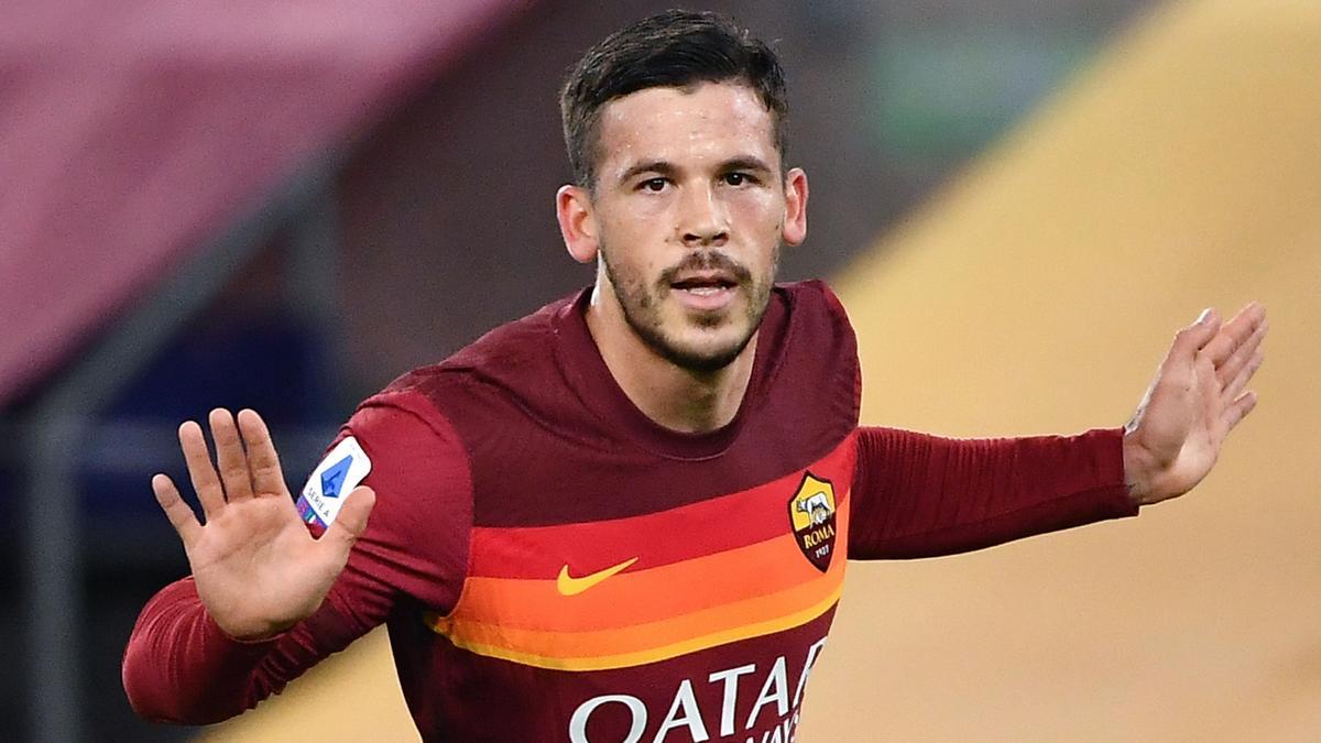 Carles Pérez, tras marcar un gol con la Roma.