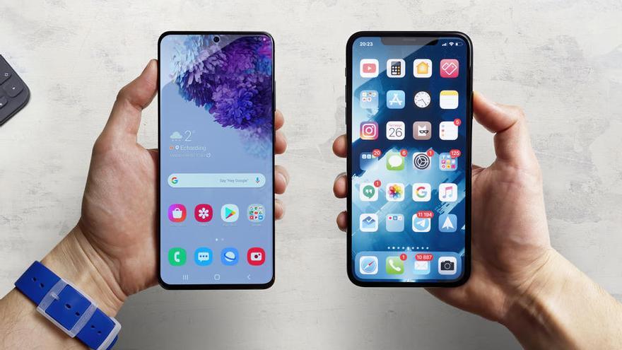 Un Samsung Galaxy S20 Ultra y un iPhone 11 Pro.