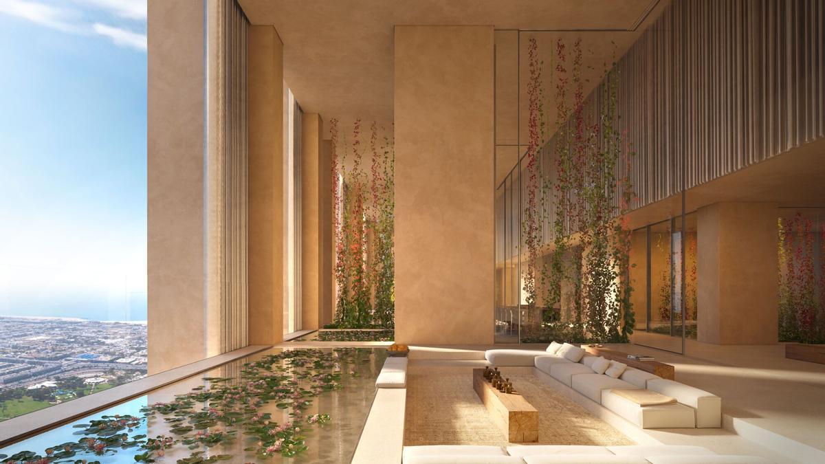 La torre, de 73 plantas, constará de 131 apartamentos, con residencias de entre dos y cinco dormitorios y servicios de ocio como un spa, un restaurante, una galería, una pista de pádel y un cine privado ocultos.