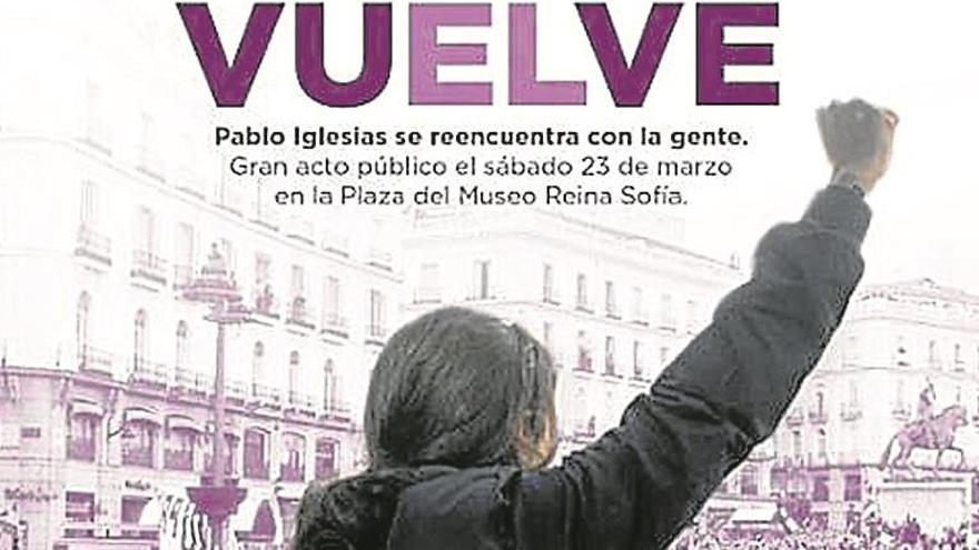 Podemos borra un polémico cartel del regreso de Iglesias