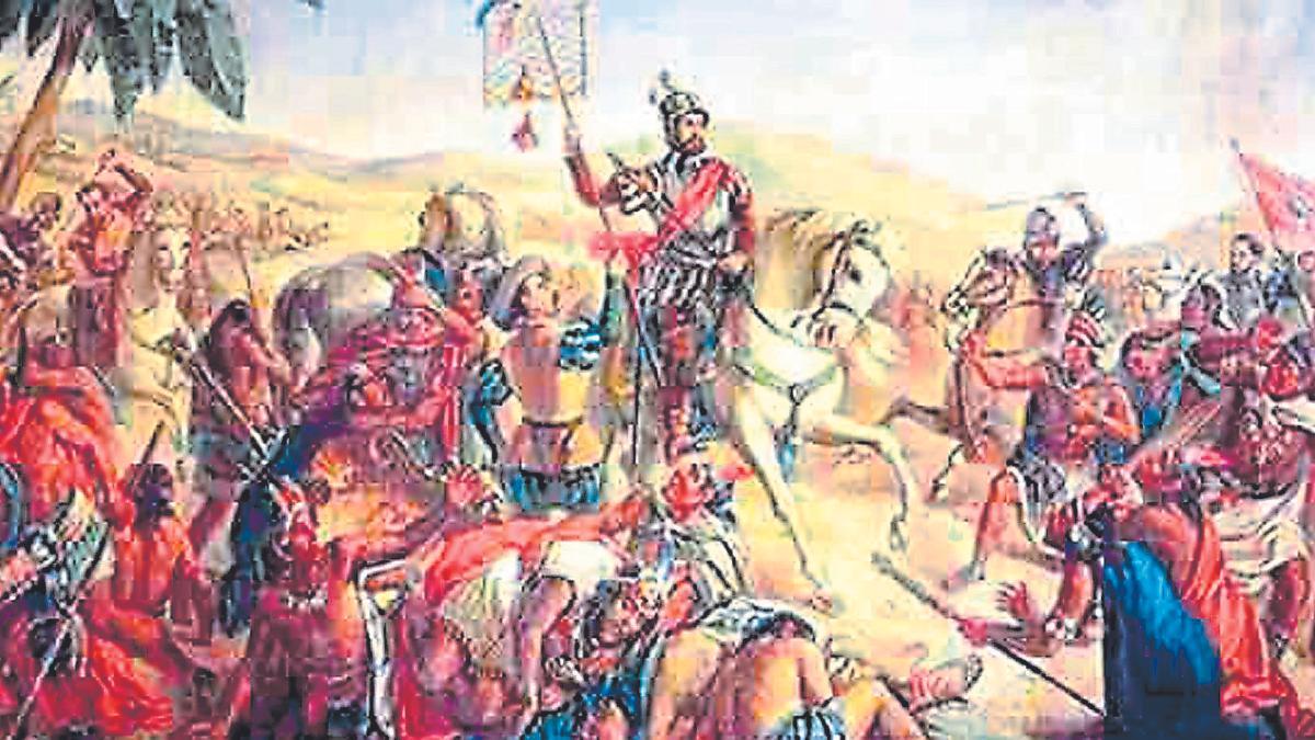 En la imagen, grabado sobre la Conquista de Canarias.