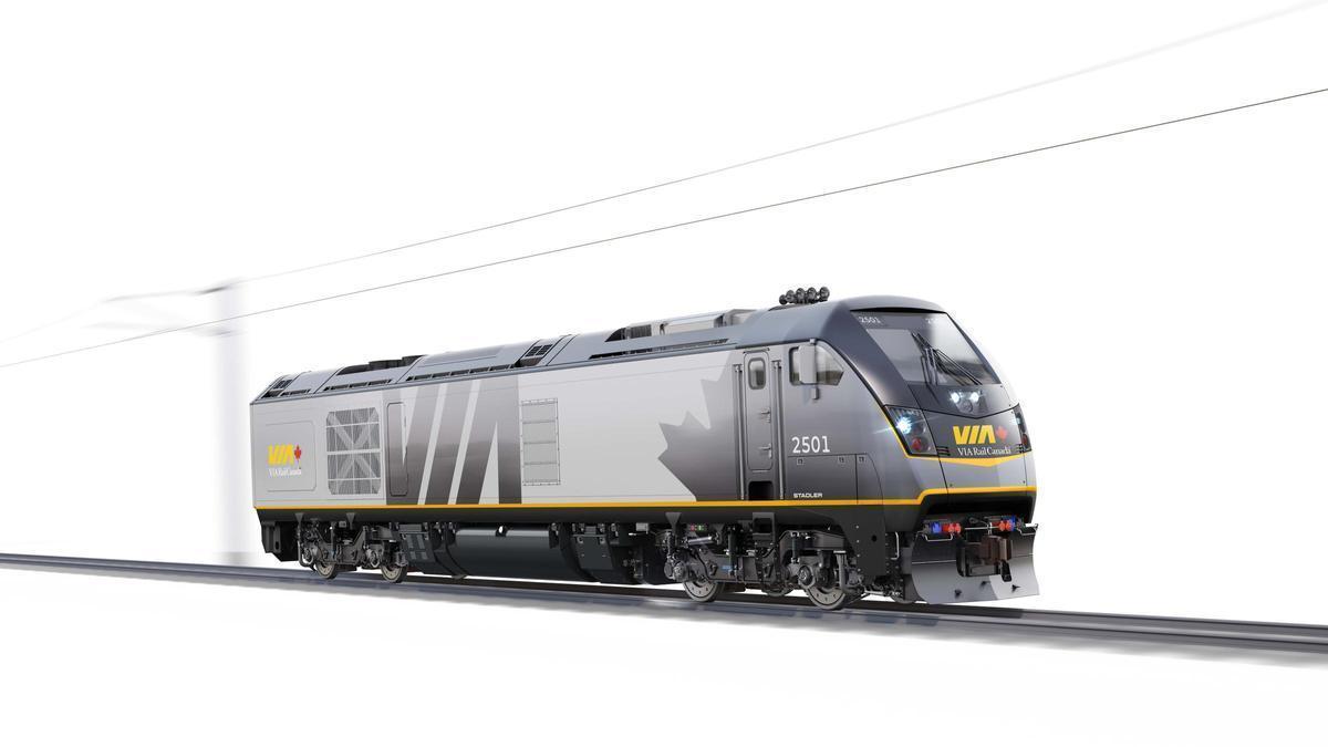 Modelo de locomotora híbrida Via Rail, que fabricará la planta valenciana.
