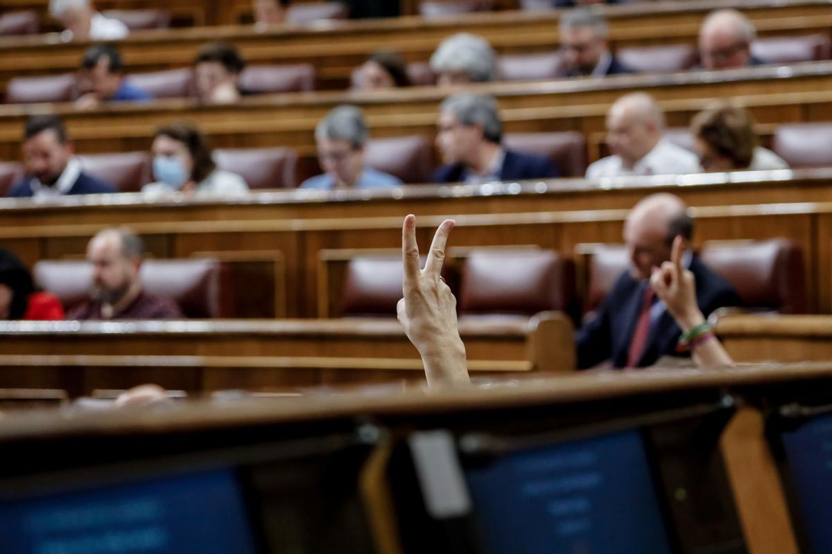 Un diputado vota 'no' durante una votación en una sesión plenaria en el Congreso de los Diputados, a 3 de noviembre de 2022, en Madrid (España). 