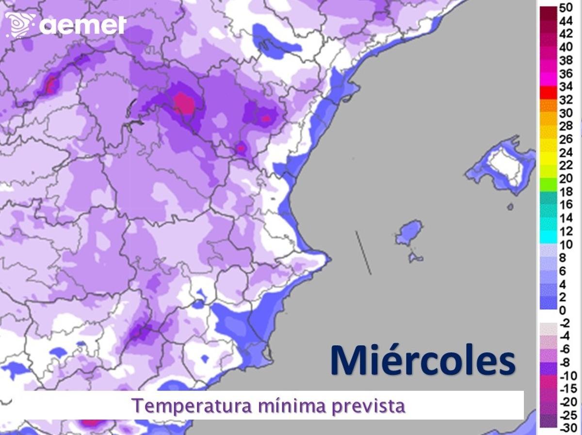 Mínimas para el miércoles en la Comunitat Valenciana con heladas y temperaturas bajo cero.