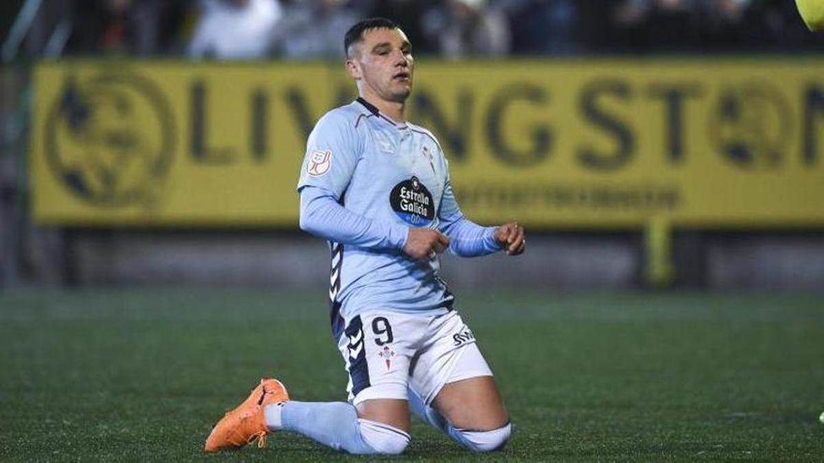 Ferran Jutglà, en el partido de Copa del Rey del Celta en el campo del Sant Andreu