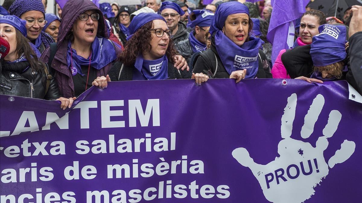 Manifestació feminista al Portal de l’Àngel el Dia de la Dona.