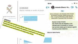 Atestado de la UCO sobre el volcado de los móviles de los investigados.